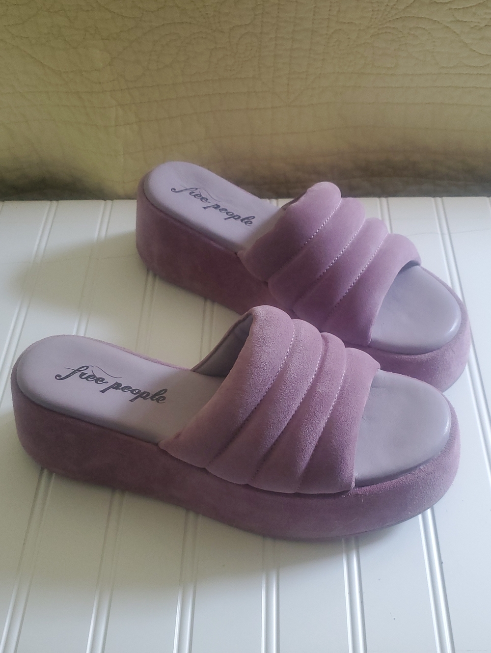 Free People Almost Paradise Purple Velvet Platform Slide Sandals 39.5 9.5